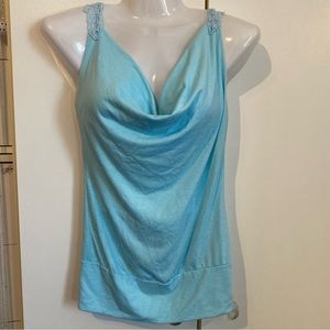Sirens Light Blue Cowl Neck Lace Racerback Top Size Small